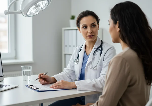 Patient discussing mental health with an empathetic doctor.