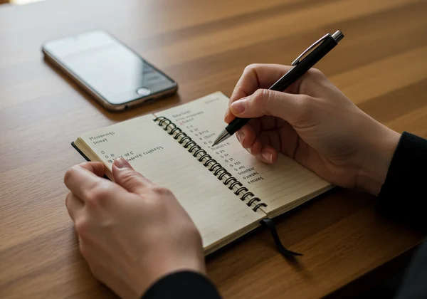 Person documenting symptoms and feelings in a notebook.