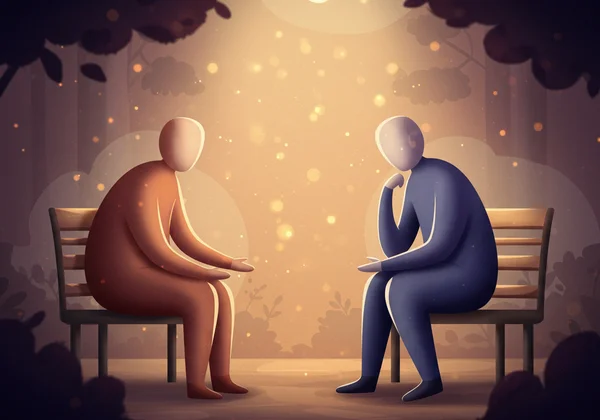 Dua orang sedang berbual dengan empati, tanpa menghakimi.