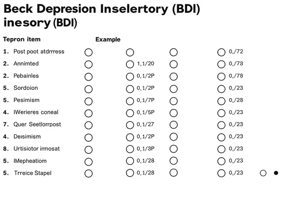 Soal selidik BDI yang digayakan menunjukkan item dan skala pemarkahan.
