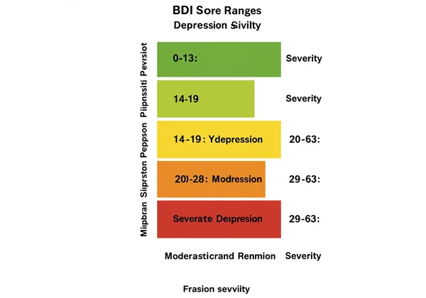 Infografik menunjukkan julat skor BDI untuk keterukan kemurungan.