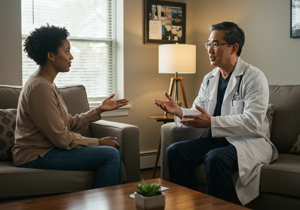 Person consulting a therapist or doctor about mental health