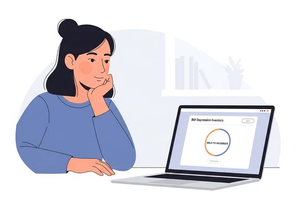 Person reflecting on online BDI test results