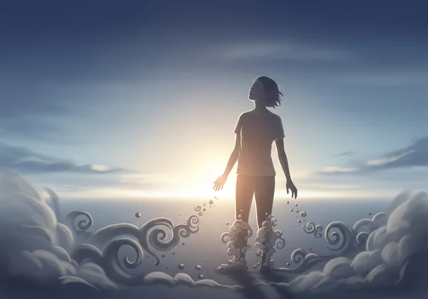 Person feeling mental relief as fog lifts